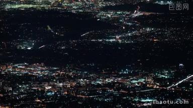 美国加利福尼亚州洛杉矶110号和210号帕萨迪纳高速公路<strong>夜间</strong>空中时差城市景观